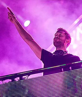 Calvin Harris Pointing into the air at Creamfields Festival for a livestream directed by John Surdevan