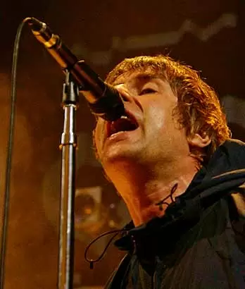 Close up of Liam Gallagher singing at King George’s Hall, Blackburn, Lancashire, directed by John Surdevan
