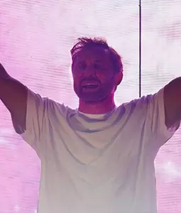 David Guetta DJing on the Arc stage at Creamfields 2025 during a live broadcast directed by Surdevan